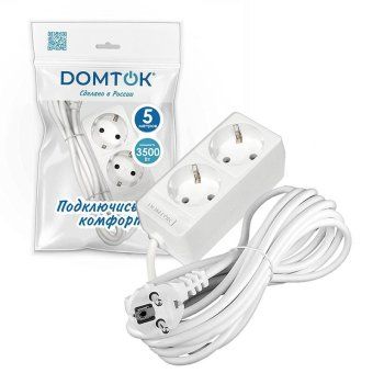 удлинитель 2х5м с заземл. 16а ip20 3.5квт пвс 3х1 бел. domtok 2387 от магазина Штепсель и батарейка. - фото_2