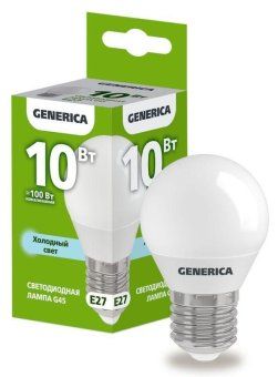 лампа светодиодная g45 10вт шар 6500к e27 230в generica ll-g45-10-230-65-e27-g от магазина Штепсель и батарейка.
