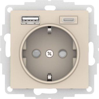 розетка atlasdesign 16а с 2-мя заряд. устройствами usb тип a+c 5в/2.4а 2х5в/1.2а механизм беж. se atn000232 от магазина Штепсель и батарейка.