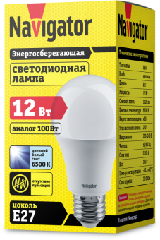лампа светодиодная 61 238 nll-a60-12-230-6.5k-e27 12вт грушевидная матовая 6500к холод. бел. e27 1020лм 176-264в navigator 61238 от магазина Штепсель и батарейка. - фото_2