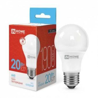 лампа светодиодная led-a60-vc 20вт грушевидная 6500к холод. бел. e27 1900лм 230в in home 4690612020310 от магазина Штепсель и батарейка.