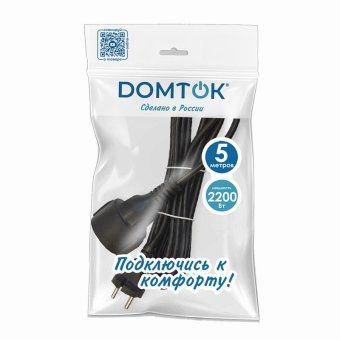 удлинитель-шнур 1х5м без заземл. 10а ip20 пвс 2х1 черн. domtok 2340 от магазина Штепсель и батарейка. - фото_3