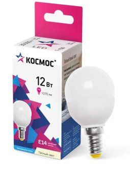 лампа светодиодная gl45 12вт 3000к e14 1070лм 174-265в космос lkeled12wgl45e1430 от магазина Штепсель и батарейка.