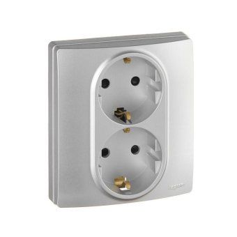 розетка 2-м сп etika 16а ip31 250в 2х2p+e с заземл. защ. шторки немецк. стандарт безвинт. клеммы алюм. leg 672433 от магазина Штепсель и батарейка. - фото_2