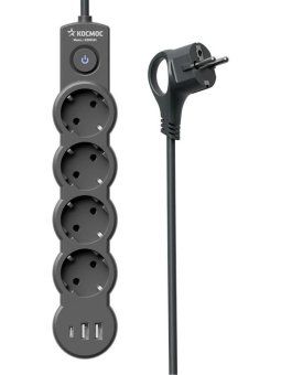 удлинитель 3х1.5м с заземл. 10а ip20 usb 2500вт 220в пвс 3х1 с выкл. черн. космос yksm1.5m4g-z-vu10а-b от магазина Штепсель и батарейка. - фото_5