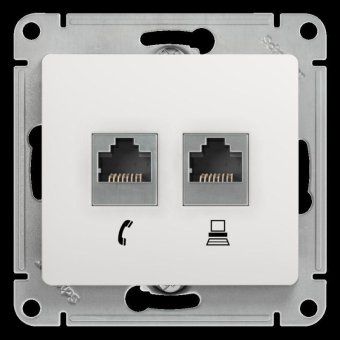 розетка компьютерная + телефонная 2-м сп glossa rj45 + rj11 кат.5e механизм бел. se gsl000185 от магазина Штепсель и батарейка. - фото_2