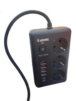 удлинитель с сетевым фильтром 3х1.5м 10а 4usb + 2usbc 2500вт пвс 3х1 прямоуг. черн. космос fksm1.5m-3gpf(b)usb от магазина Штепсель и батарейка.