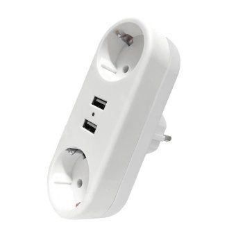 разветвитель 2-м плоский с заземл.16а 2usb а+а 2.4а 3500вт бел. domtok 2732 от магазина Штепсель и батарейка.