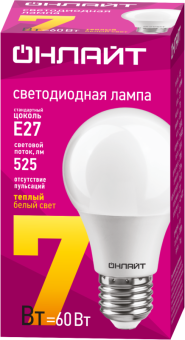 лампа светодиодная 71 647 oll-a60-7-230-2.7k-e27 7вт грушевидная 2700к тепл. бел. e27 525лм 220-240в онлайт 71647 от магазина Штепсель и батарейка. - фото_2