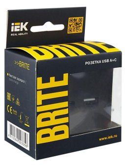 розетка brite usb a+c 18вт рю11-1-брч механизм черн. iek br-u22-018-k02 от магазина Штепсель и батарейка. - фото_7
