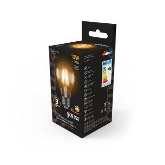 лампа светодиодная филаментная black filament 10вт a60 грушевидная 2700к тепл. бел. e27 930лм gauss 102802110 от магазина Штепсель и батарейка. - фото_5