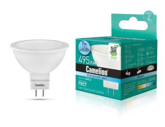 лампа светодиодная led7 jcdr/845/gu5.3 7вт рефлектор матовая 4500к бел. gu5.3 495лм 170-265в camelion 11657 от магазина Штепсель и батарейка.