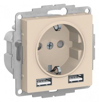 розетка 1-м сп atlasdesign 16а ip20 с 2-мя заряд. устройствами usb тип a+a 5в/2.4а 2х5в/1.2а механизм беж. se atn000230 от магазина Штепсель и батарейка.