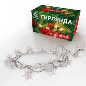 гирлянда светодиодная "снежинки" 2.8м 20led бел. 1вт ip20 neon-night 303-036 от магазина Штепсель и батарейка. - фото_3