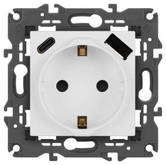 розетка эра elegance 14-4108-01м 2p+e 16a-250в со шторками с usb type-a+c 5в-3а матов. бел. эра б0067710 от магазина Штепсель и батарейка.