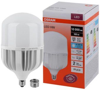 лампа светодиодная высокомощная led hw 100вт t матовая 6500к холод. бел. e27 10000лм 140-265в с адаптером e40 угол пучка 200град. pf>/=09 (замена 1000вт) osram 4058075577015 от магазина Штепсель и батарейка. - фото_2