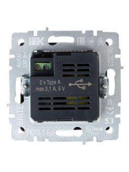 розетка brite usb a+a 3.1а рю10-1-брг механизм графит iek br-u21-d31-k53 от магазина Штепсель и батарейка. - фото_2