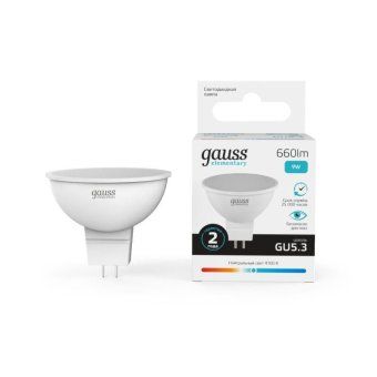 лампа светодиодная elementary 9вт mr16 софит 4100к нейтр. бел. gu5.3 660лм gauss 13529 от магазина Штепсель и батарейка.