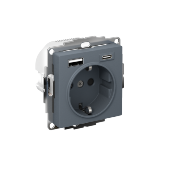 розетка atlasdesign 16а с 2-мя заряд. устройствами usb тип a+c 5в/2.4а 2х5в/1.2а механизм грифель se atn000732 от магазина Штепсель и батарейка.