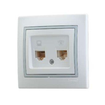 розетка компьютерная + телефонная 2-м сп mira rj45 + rj11 ip20 с сер. вставкой бел. lezard 701-0215-143 от магазина Штепсель и батарейка.