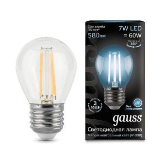 лампа светодиодная филаментная black filament 7вт p45 шар 4100к нейтр. бел. e27 580лм gauss 105802207 от магазина Штепсель и батарейка.
