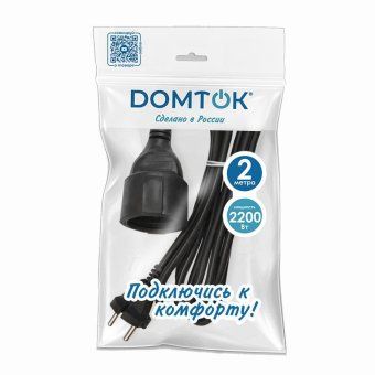 удлинитель-шнур 1х2м без заземл. 10а ip20 пвс 2х1 черн. domtok 2338 от магазина Штепсель и батарейка. - фото_3