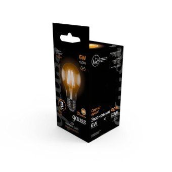 лампа светодиодная филаментная black filament 6вт a60 грушевидная 2700к тепл. бел. e27 600лм gauss 102802106 от магазина Штепсель и батарейка. - фото_5