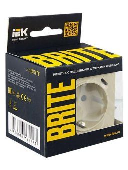 розетка brite рюш11-1-бркр 16а с usb a+c 18вт с заземл. защ. шторки механизм беж. iek br-r14-16-u22-018-k10 от магазина Штепсель и батарейка. - фото_8