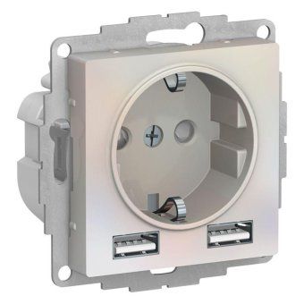 розетка 1-м сп atlasdesign 16а ip20 с 2-мя заряд. устройствами usb тип a+a 5в/2.4а 2х5в/1.2а механизм жемчуж. se atn000430 от магазина Штепсель и батарейка.