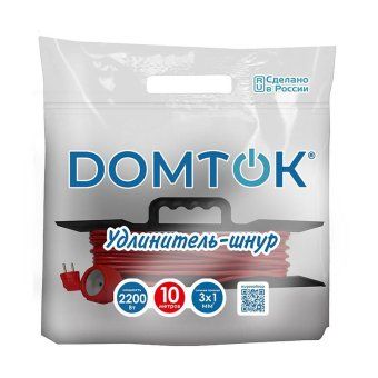 удлинитель-шнур на рамке 1х10м с заземл. 10а ip20 2.2квт пвс 3х1 domtok 2478 от магазина Штепсель и батарейка. - фото_2