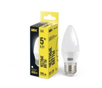 лампа светодиодная eco 5вт c35 свеча 4000к нейтр. бел. e27 450лм 230-240в iek lle-c35-5-230-40-e27 от магазина Штепсель и батарейка.