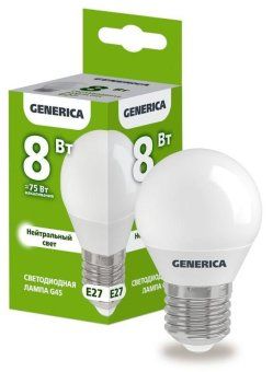 лампа светодиодная g45 8вт шар 4000к e27 230в generica ll-g45-08-230-40-e27-g от магазина Штепсель и батарейка.