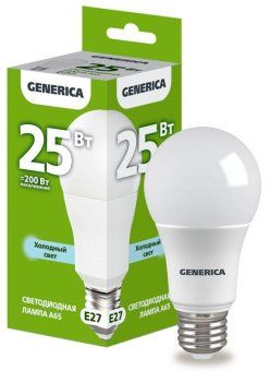 лампа светодиодная a65 25вт грушевидная 6500к e27 230в generica ll-a65-25-230-65-e27-g от магазина Штепсель и батарейка.
