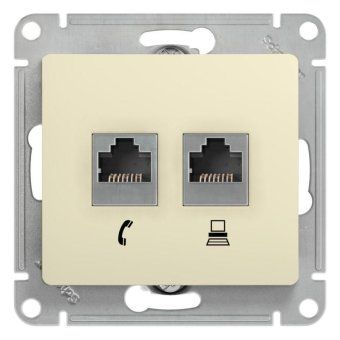 розетка компьютерная + телефонная 2-м сп glossa rj45 + rj11 кат.5e механизм беж. se gsl000285 от магазина Штепсель и батарейка.