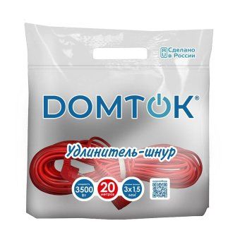 удлинитель-шнур 1х20м с заземл. 16а ip20 3.5квт пвс 3х1.5 domtok 2497 от магазина Штепсель и батарейка. - фото_2