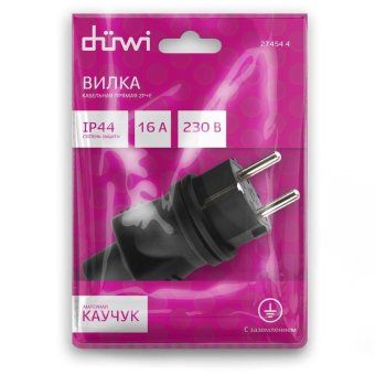 вилка каучуковая прямая с/з 16а 230в ip44 черн. duwi 27454 4 от магазина Штепсель и батарейка. - фото_4
