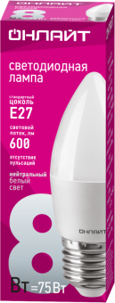 лампа светодиодная 71 635 oll-c37-8-230-4k-e27-fr 8вт свеча 4000к нейтр. бел. e27 600лм 220-240в онлайт 71635 от магазина Штепсель и батарейка. - фото_2
