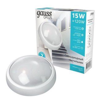 светильник светодиодный qplus 15вт 4000к ip65 1220лм d175х76мм 160-260в дбп круг настенно-потолочный gauss 141411215 от магазина Штепсель и батарейка.
