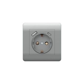 розетка new3-e 16а с заземл. защ. шторки с 2-мя заряд. устройствами usb a+c 5в/2.1а серебр. chint 431454 от магазина Штепсель и батарейка.