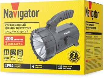 фонарь-прожектор аккумуляторный кемпинговый 94 975 npt-sp12-accu 1led 3вт 18 + 4led аккум. 3.7в 4а.ч navigator 94975 от магазина Штепсель и батарейка. - фото_4