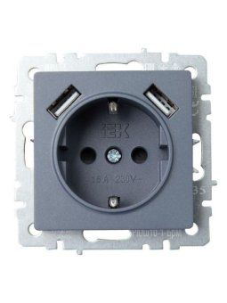 розетка brite рюш10-1-брм 16а с usb a+a 2.1а с заземл. защ. шторки механизм маренго iek br-r14-16-u21-d21-k35 от магазина Штепсель и батарейка. - фото_2