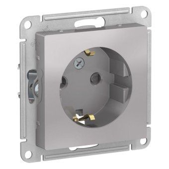 розетка 1-м сп atlasdesign 16а ip20 с заземл. защ. шторки механизм алюм. se atn000345 от магазина Штепсель и батарейка.