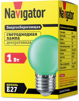 лампа светодиодная 71 828 nll-g45-1-230-g-e27 1вт шар e27 176-264в зел. navigator 71828 от магазина Штепсель и батарейка. - фото_2