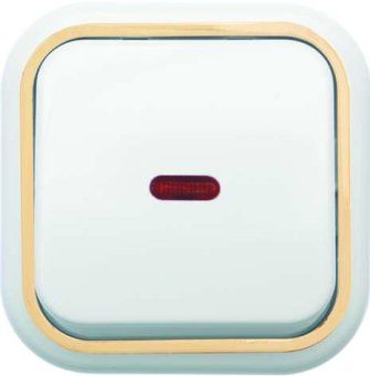 выключатель 1-кл. оп валентина 10а ip20 а16-054 с индикацией бел./зол. кунцево 7633 от магазина Штепсель и батарейка.