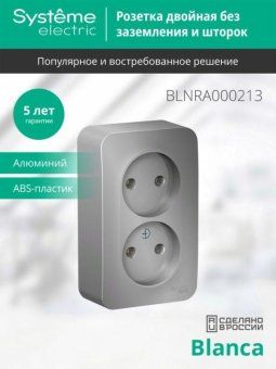 розетка 2-м оп blanca 16а ip20 250в без заземл. без защ. шторок с изолир. пластиной алюм. se blnra000213 от магазина Штепсель и батарейка. - фото_4