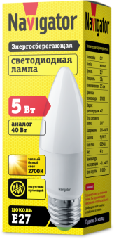лампа светодиодная 94 481 nll-p-c37-5-230-2.7k-e27-fr 5вт свеча 2700к тепл. бел. e27 330лм 176-264в navigator 94481 от магазина Штепсель и батарейка. - фото_2