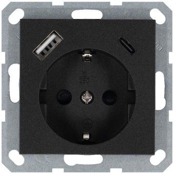розетка shuko 16а с заземл. защ. шторки с 2-мя заряд. устройствами usb тип a+c 25вт механизм антрацит jasmart g5501usb-25b от магазина Штепсель и батарейка.