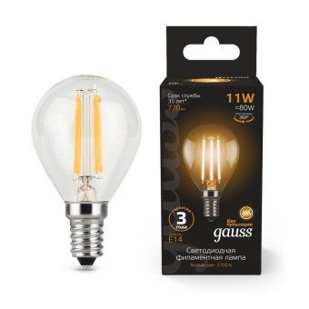 лампа светодиодная филаментная black filament 11вт p45 шар 2700к тепл. бел. e14 810лм gauss 105801111 от магазина Штепсель и батарейка. - фото_8