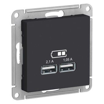 розетка usb atlasdesign тип a+a 5в 1х2.1а 2х1.05а механизм карбон se atn001033 от магазина Штепсель и батарейка.