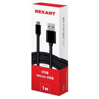 кабель usb microusb шнур в металлической оплетке серебристый rexant 18-4241 от магазина Штепсель и батарейка. - фото_3